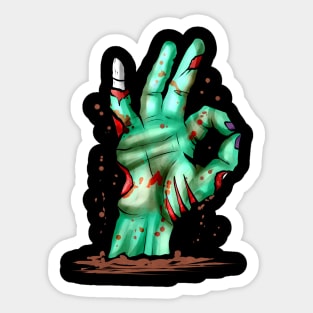 Zombie Hand Out Of Grave Showing Excellent Sign Halloween Sticker